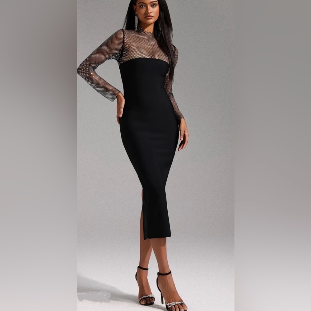 Emmi Long Sleeve Bandage Midi Dress Black NWOT - Picture 2 of 8